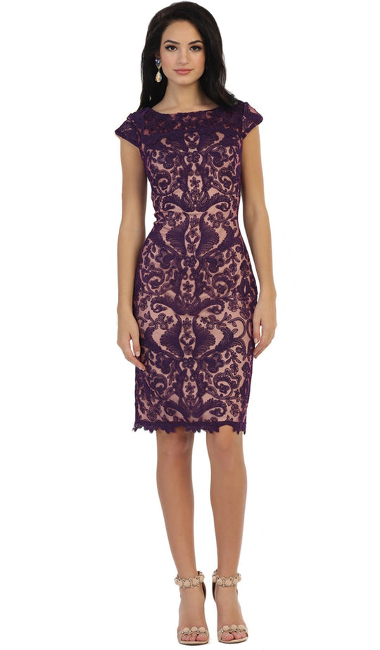 Lace Bateau Sheath Cocktail Dress