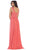May Queen - MQ1471 Pleated Illusion Midriff Cutout Chiffon Prom Dress In Pink