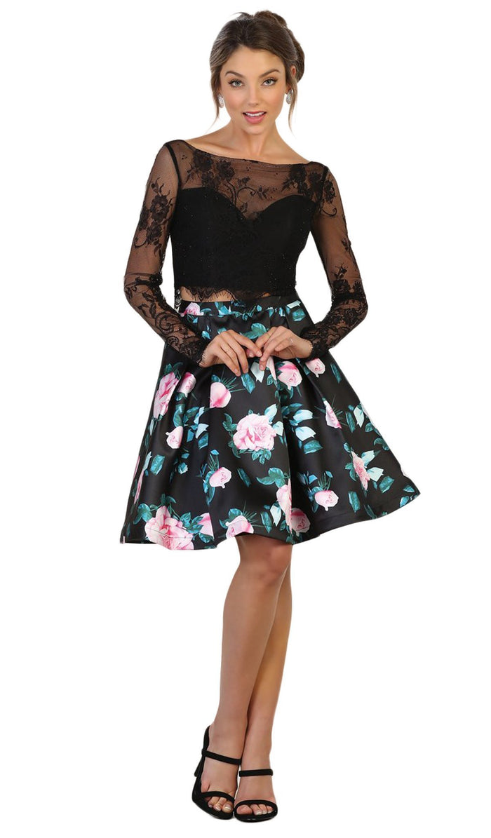 Lace and Floral Two-Piece Cocktail Dress