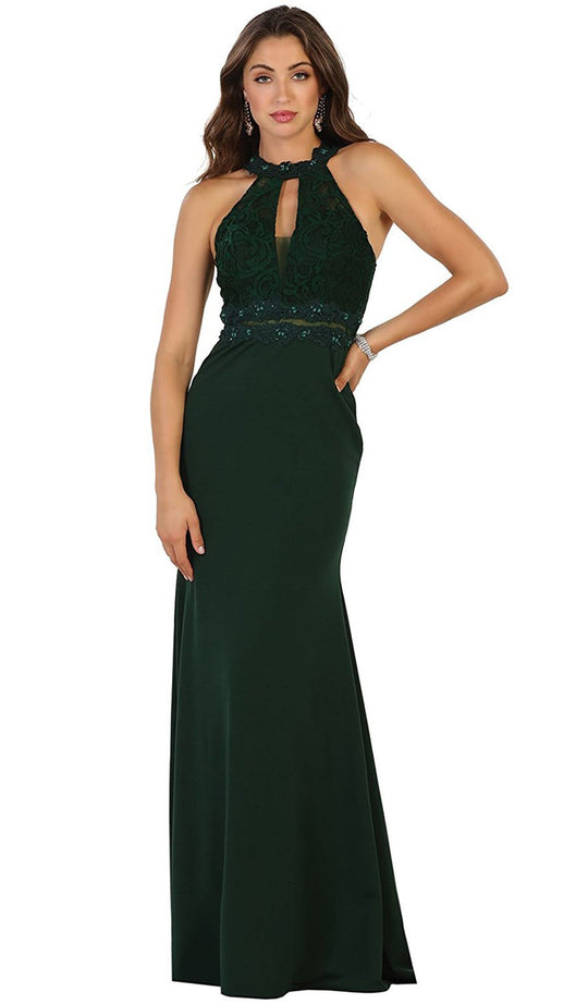 Halter Bead Embellished Prom Dress