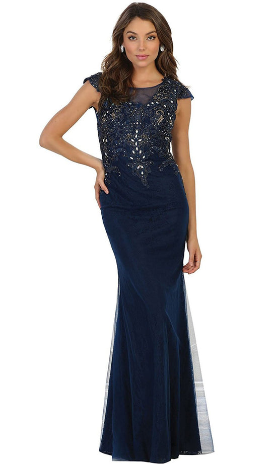 May Queen - Embellished Illusion Scoop Sheath Prom Dress