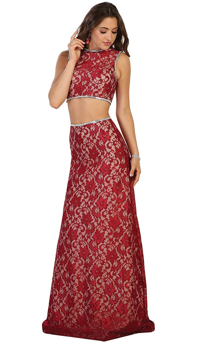 Sleeveless Two-Piece Lace Gown