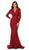 May Queen - Ruched Plunging V-Neck Long Sleeves Gown In Red