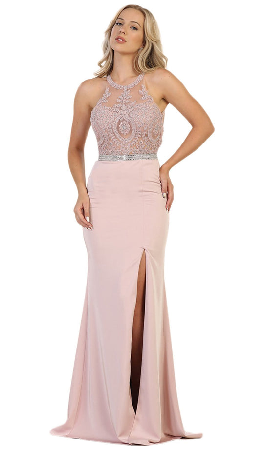 May Queen - Strappy Illusion Prom Dress with Slit