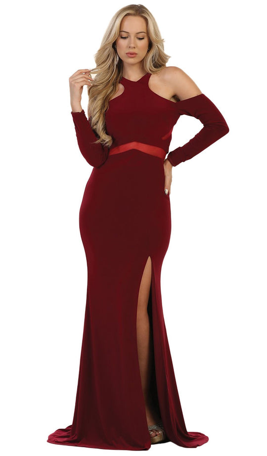 May Queen - Long Sleeve Halter Sheath Prom Dress