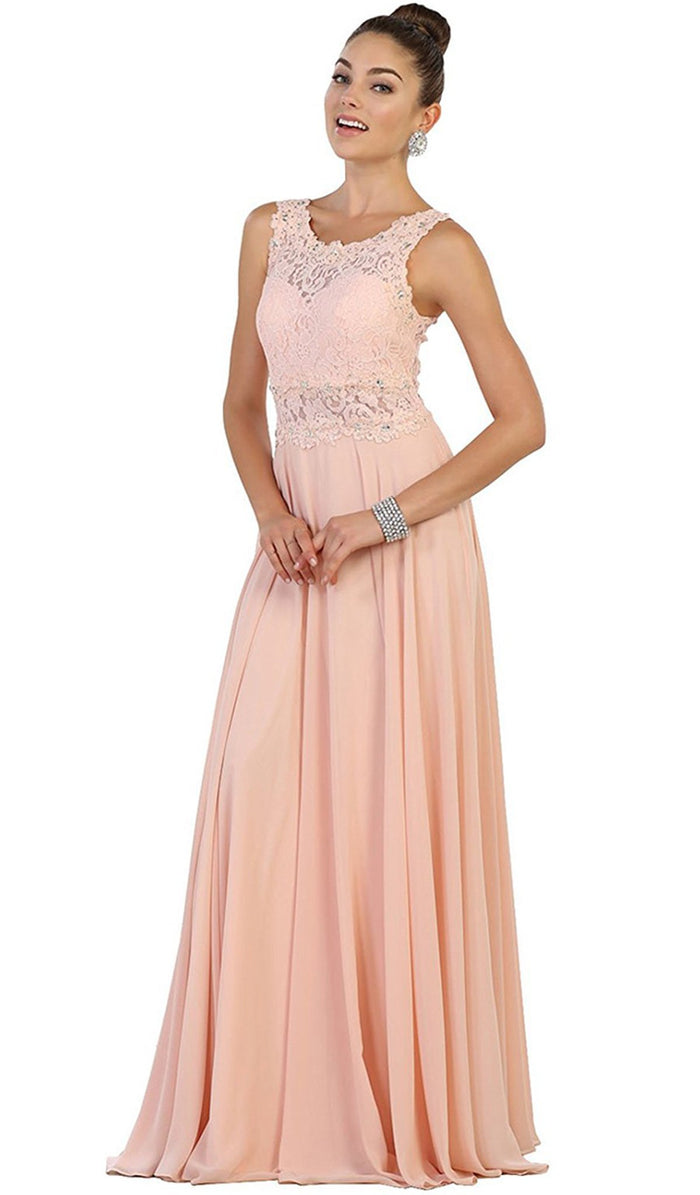 Beaded Lace Scoop Prom Dress