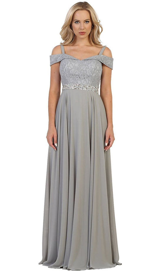 May Queen - MQ1540 Cold Shoulder Lace Prom Dress