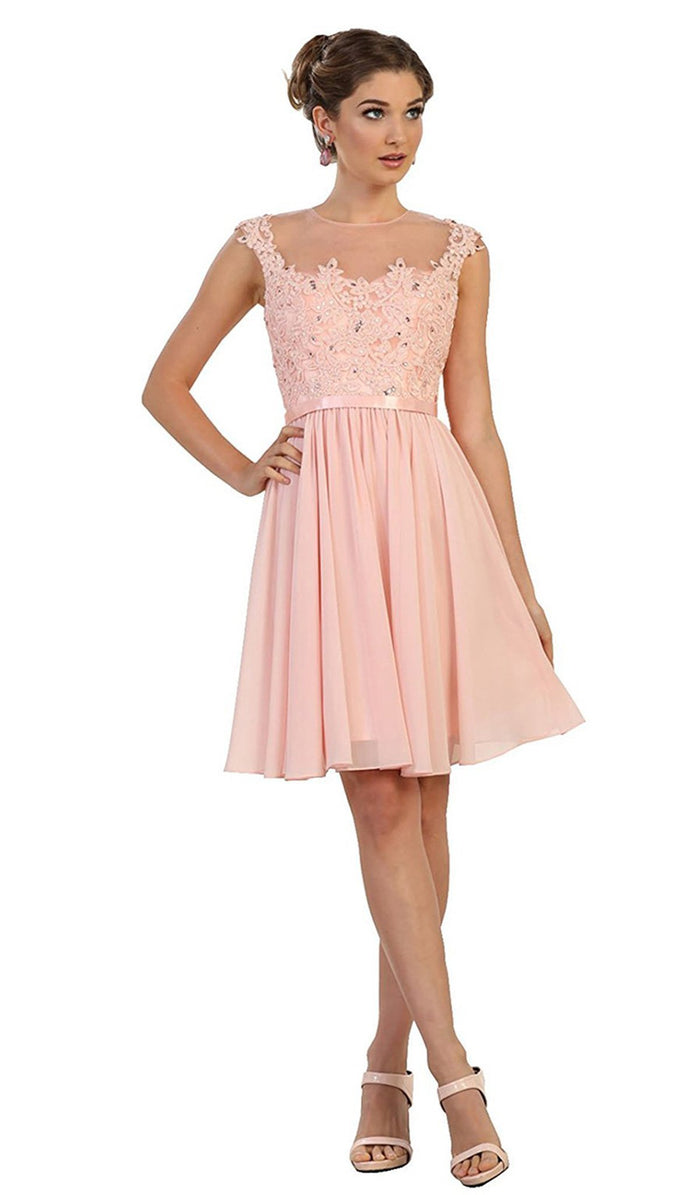 Embroidered Illusion A-Line Cocktail Dress