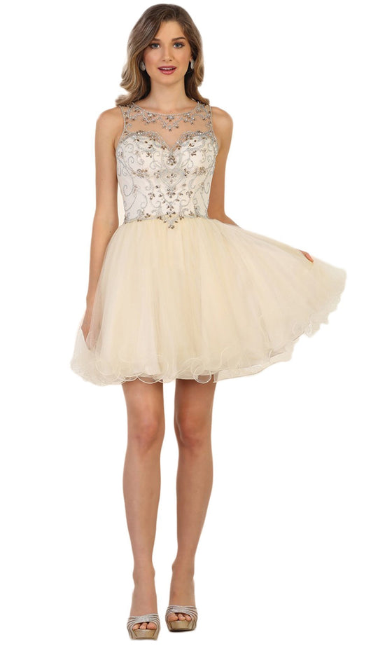 May Queen - Beaded Illusion Cocktail Dress