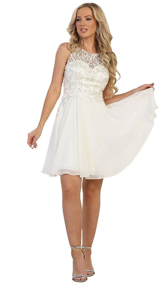 May Queen Beaded Illusion Jewel Cocktail Dress 1556 - 1 pc Blush In Size 20 Available In White