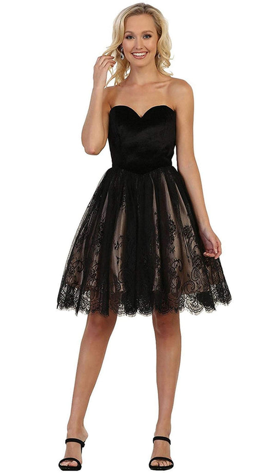 May Queen - MQ1559 Strapless Sweetheart Lace A-line Cocktail Dress