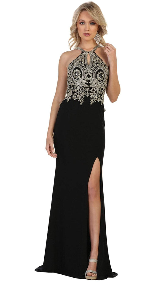 Embellished Halter Sheath Evening Gown