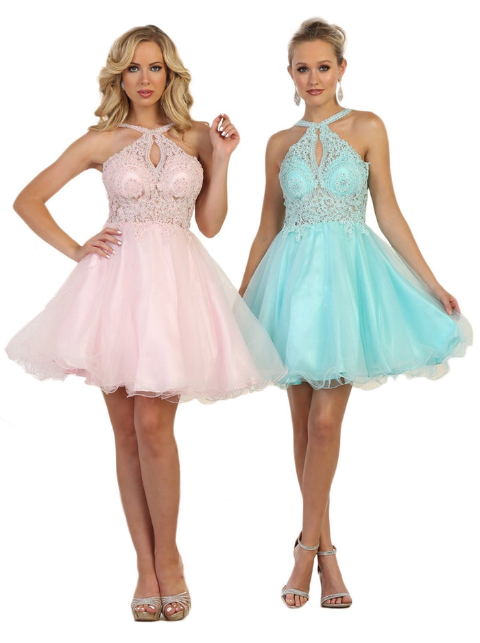 Lace Appliqued Fitted Cocktail Dress