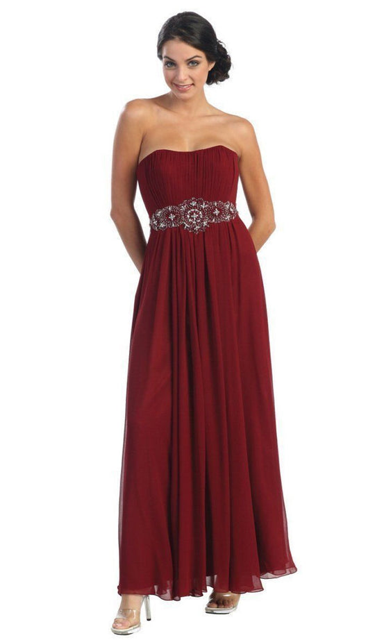 May Queen - Strapless Shirred Sweetheart Chiffon Evening Dress