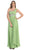 May Queen - MQ748 One Shoulder Strap Bejeweled Straight Neck Chiffon Prom Dress In Green