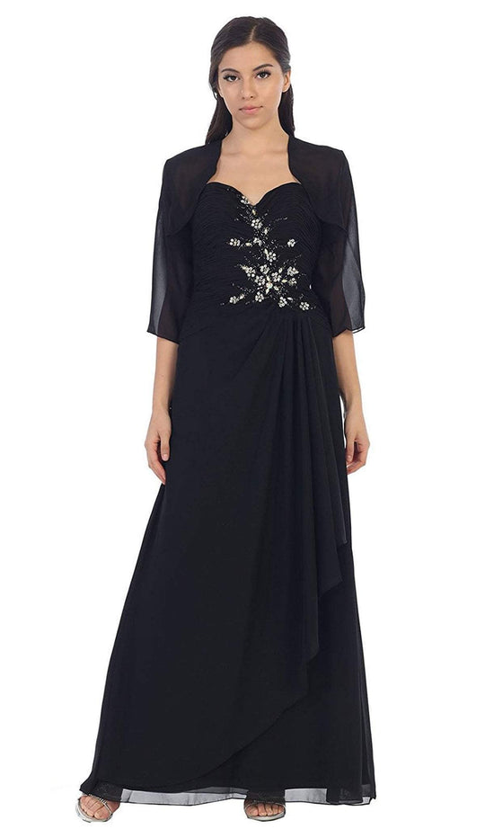 May Queen - MQ838 Strapless Sweetheart Formal Gown with Quarter Sleeve Bolero