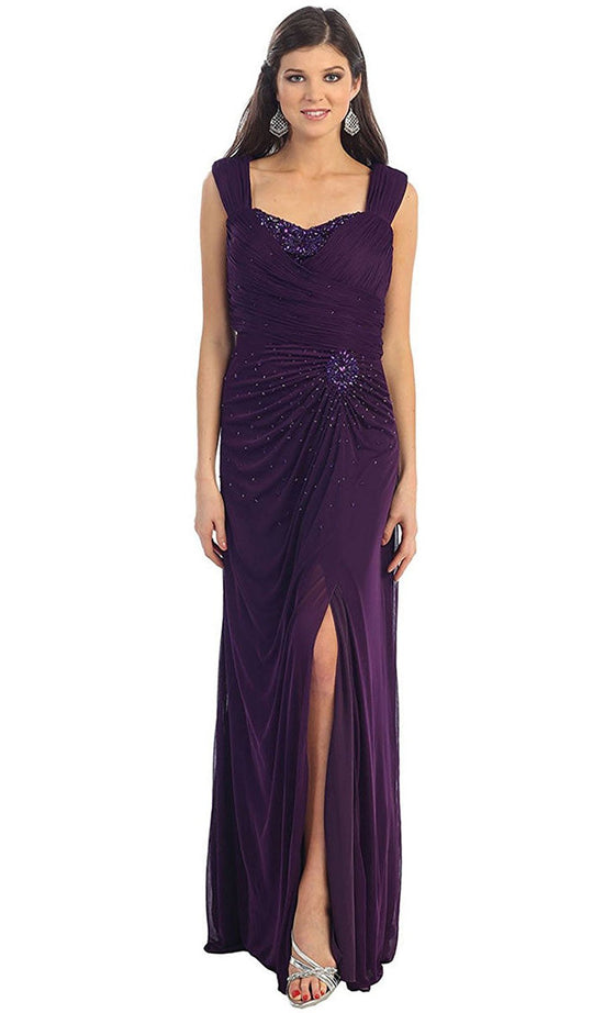 Jeweled Ruched Sweetheart High Slit Prom Dress
