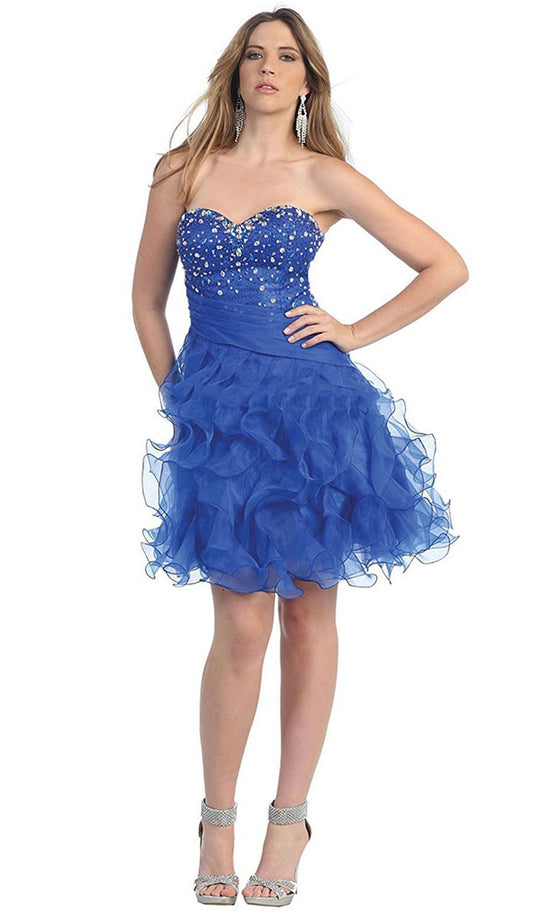 Crystal Adorned Ruffled Short Prom Dress