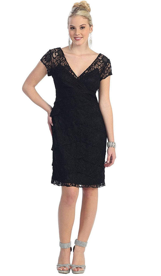 Cap Sleeve Lace V-Neck Sheath Cocktail Dress
