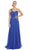 May Queen - Rhinestone Embellished Pleated Evening Gown in Blue