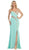 May Queen - Sequined One Shoulder Sleeve Evening Gown in Green