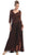 May Queen - Quarter Sleeve Floral Ornate Ruched A-Line Mother of the Bride Gown