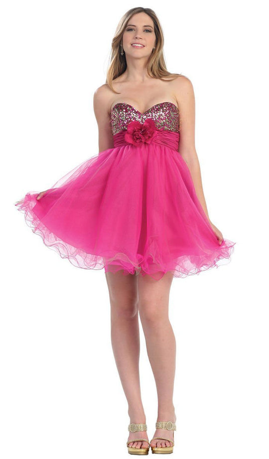 Two-Toned Sequined Sweetheart Short Cocktail Dress