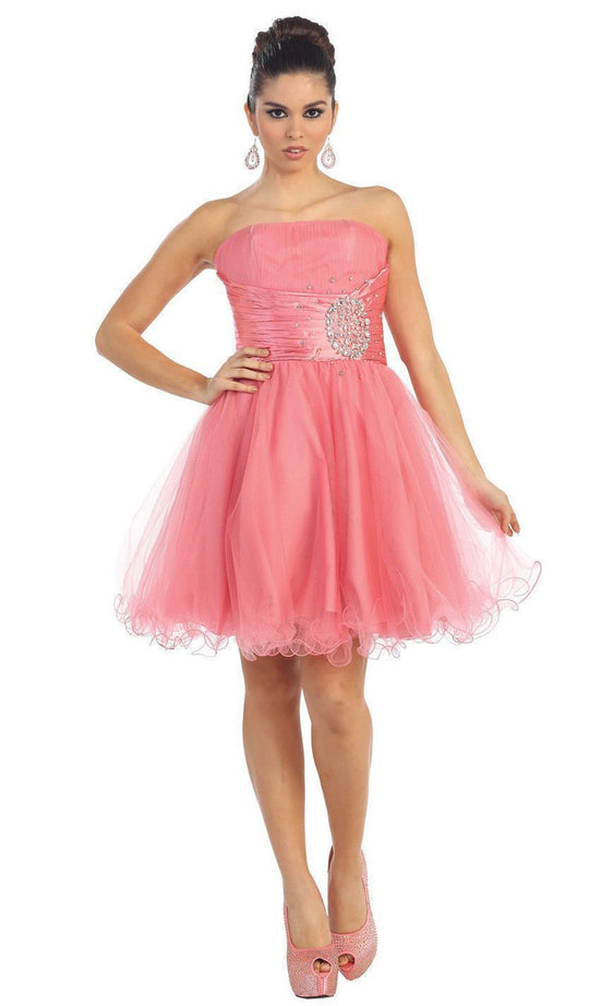 May Queen - Straight-Across Bejeweled Tulle Cocktail Dress