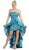 May Queen - MQ 785 Embellished Ruched High Low Formal Dress in Blue