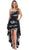 May Queen - MQ 785 Embellished Ruched High Low Formal Dress in Black