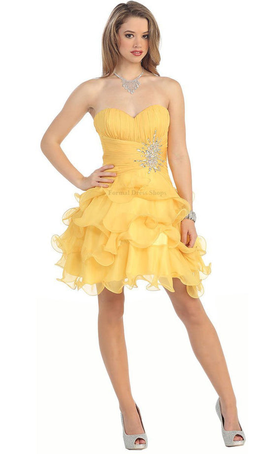 Strapless Ruched Prom Dress with Ruffle Skirt