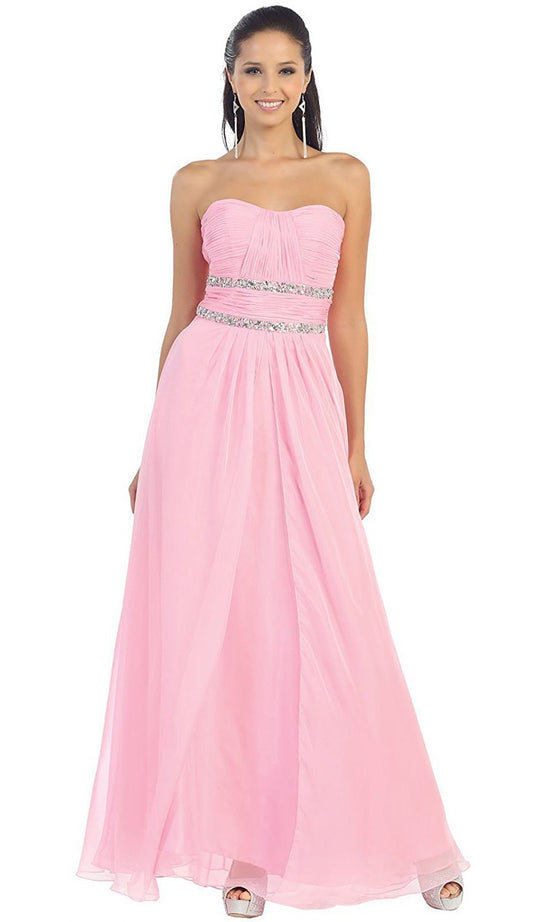 May Queen - Shirred Ornate Sweetheart A-Line Long Prom Dress