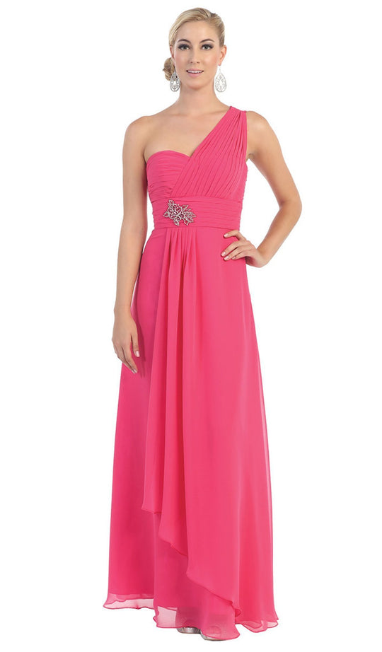 Tuck-Sculpted One Shoulder Chiffon Long Evening Dress