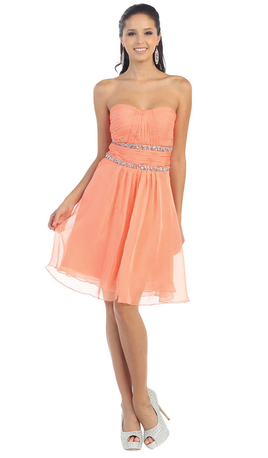 May Queen - Strapless Ruched Sweetheart A-Line Cocktail Dress in Pink