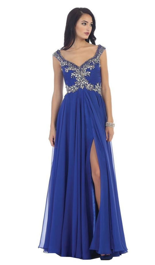 May Queen - Embellished V-neck A-line Prom Dress