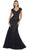 May Queen - Floral Fitted Cutout Trumpet Evening Dress in Black
