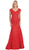 May Queen - Floral Fitted Cutout Trumpet Evening Dress in Red