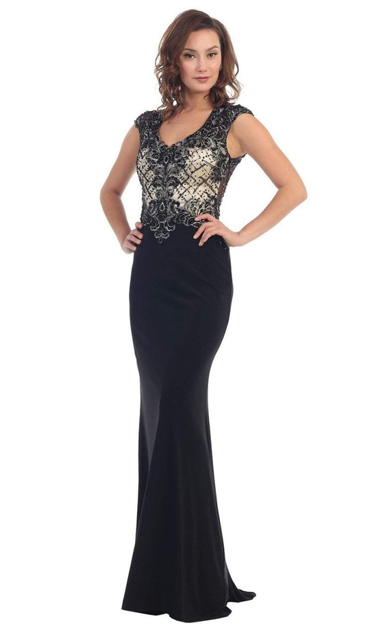 Embellished V-neck Sheath Evening Dress