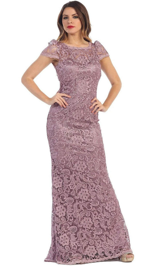 Lace Illusion Jewel Sheath Evening Dress