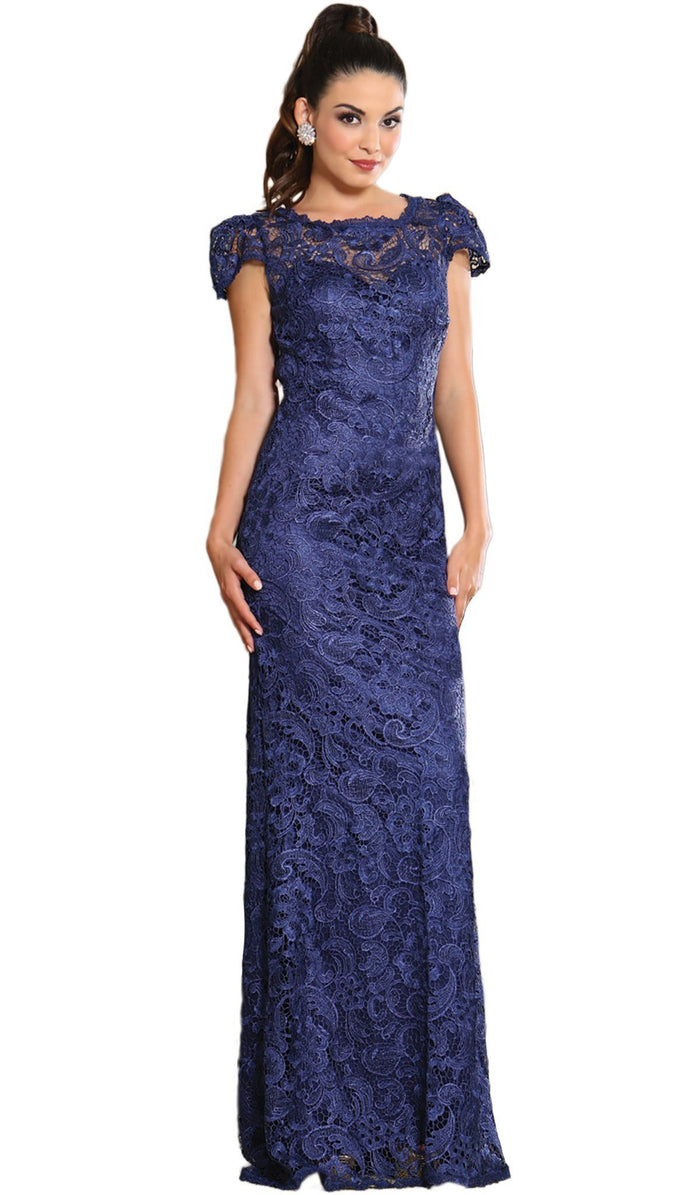 Lace Illusion Jewel Sheath Evening Dress