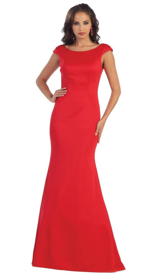 May Queen - Cap Sleeve Bateau Neck Taffeta Formal Dress