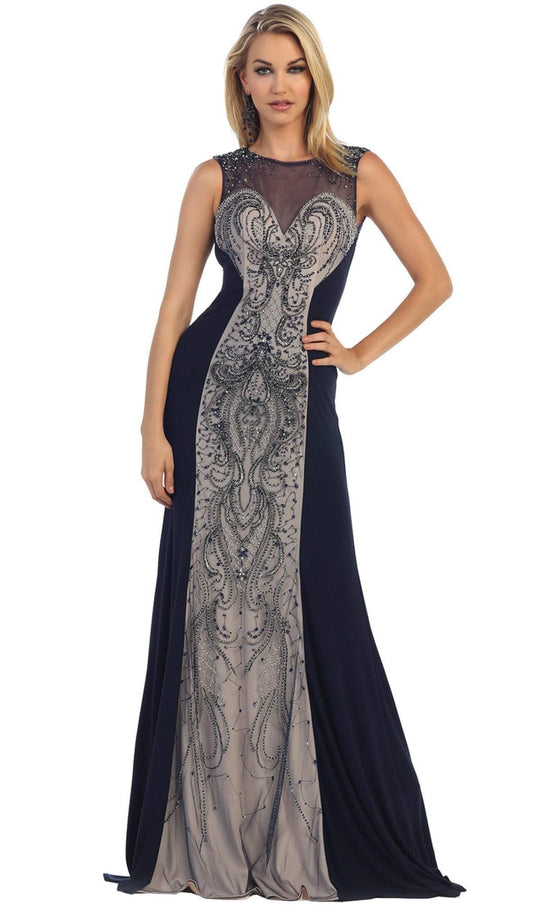 Sleeveless Beaded Color Block Evening Gown
