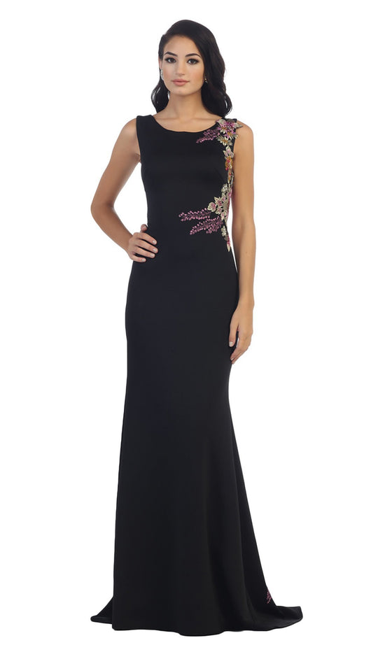 Sleeveless Side Applique Long Evening Gown