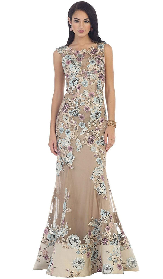 May Queen - Enchanting Floral Applique Evening Gown