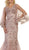 Floral Applique Jewel Neck Trumpet Formal Gown