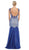 May Queen - RQ7212 Sheer Embellished Open Back Evening Dress in Blue