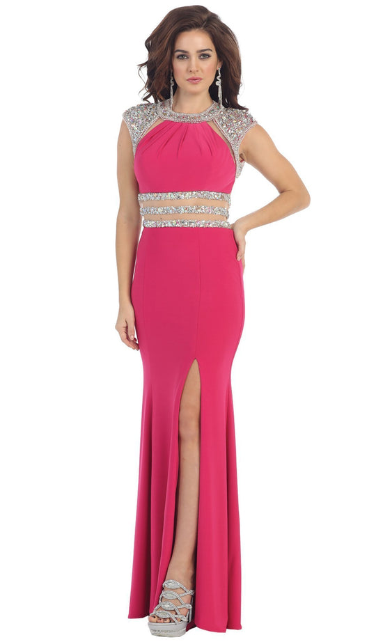 May Queen - Jewel Embellished Sheath Evening Dress in Pink