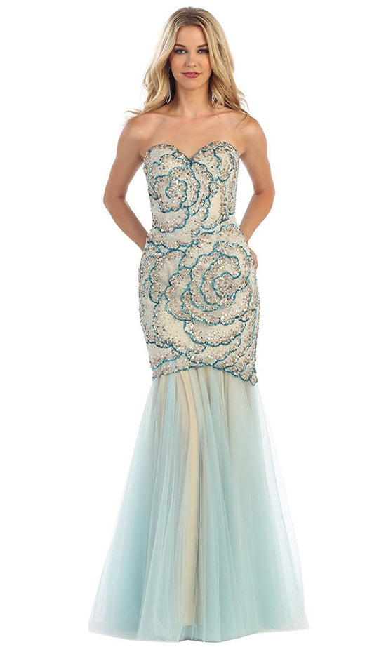 May Queen - RQ7289 Strapless Sequined Embellished Evening Gown