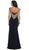 Embroidered V-Neck Column Evening Gown