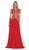 May Queen - RQ7340 Laced Deep Illusion  V-Neck A-Line Evening Dress In Red